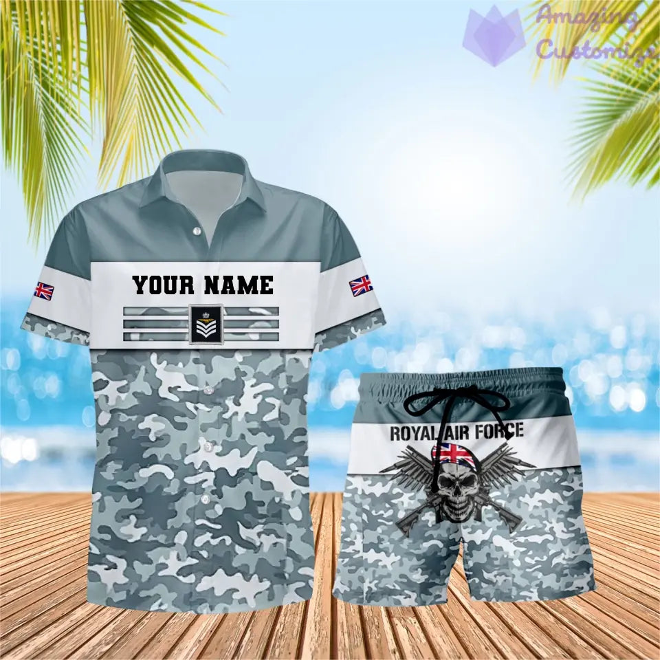 Personalisiertes britisches Soldaten-/Veteranen-Tarnmuster mit Rangkombination, Hawaiihemd + Shorts, 3D-Druck – 1112230001QA