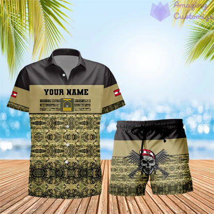 T-shirt Hawaï personnalisé avec camouflage soldat/vétéran autrichien et combo de grades + short imprimé en 3D - 1201240001QA