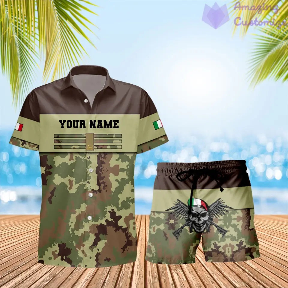 Personalisierter italienischer Soldat/Veteran, Camouflage mit Rangkombination, Hawaiihemd + Shorts, 3D-Druck – 1112230001QA