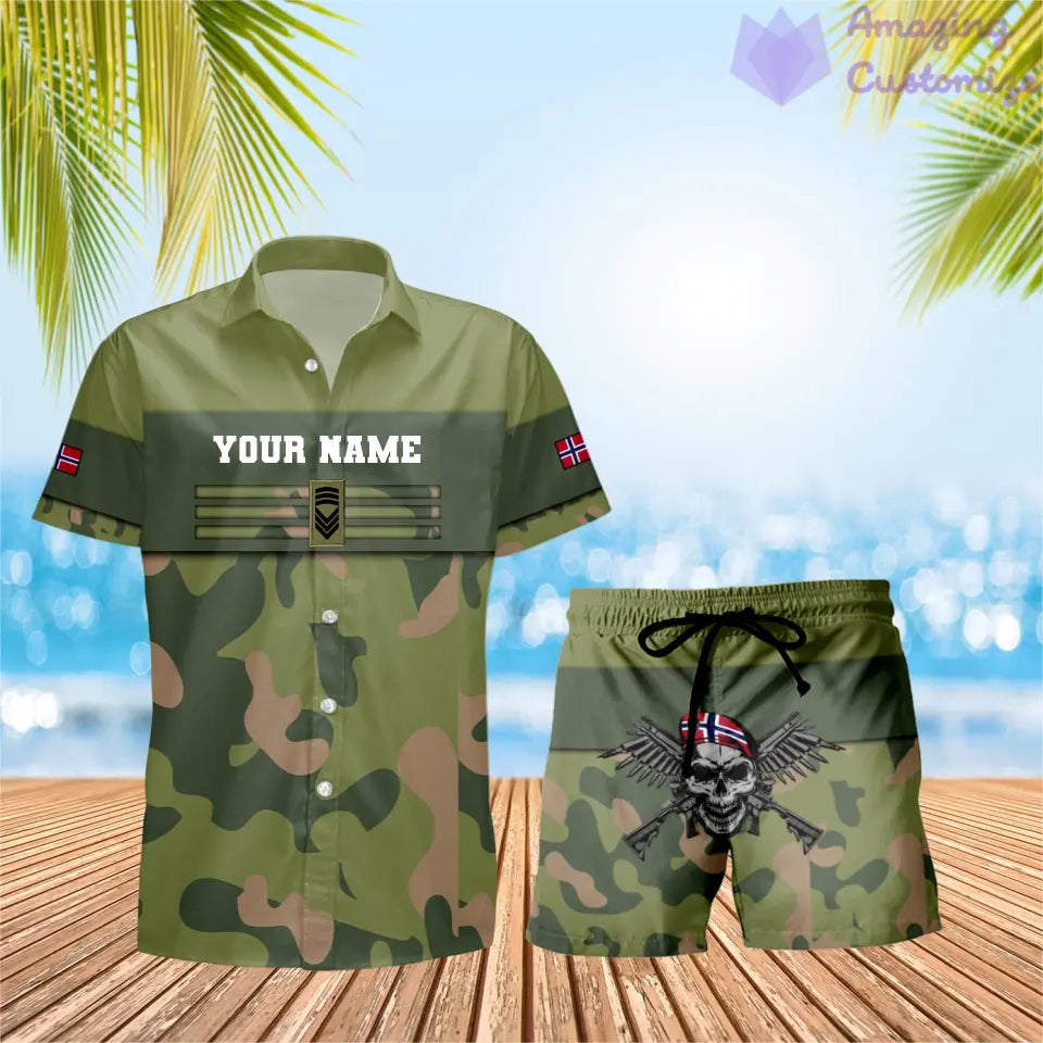 T-shirt Hawaï personnalisé avec camouflage soldat/vétéran norvégien et combo de grades + short imprimé en 3D - 1201240001QA