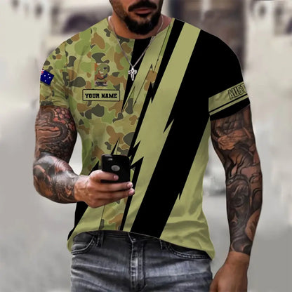 T-shirt personnalisé avec camouflage soldat/vétéran australien avec nom et grade imprimé en 3D - 0503240001QA