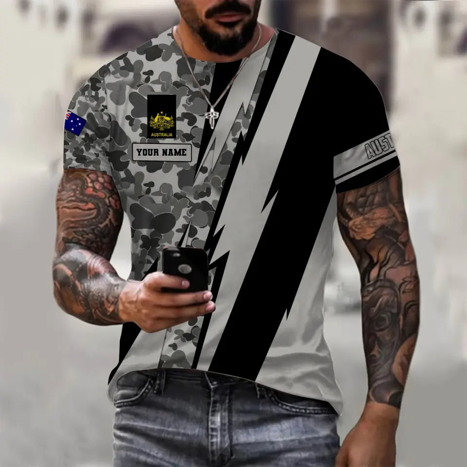 T-shirt personnalisé avec camouflage soldat/vétéran australien avec nom et grade imprimé en 3D - 0503240001QA