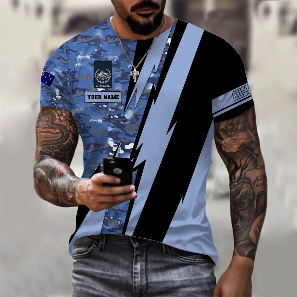 T-shirt personnalisé avec camouflage soldat/vétéran australien avec nom et grade imprimé en 3D - 0503240001QA