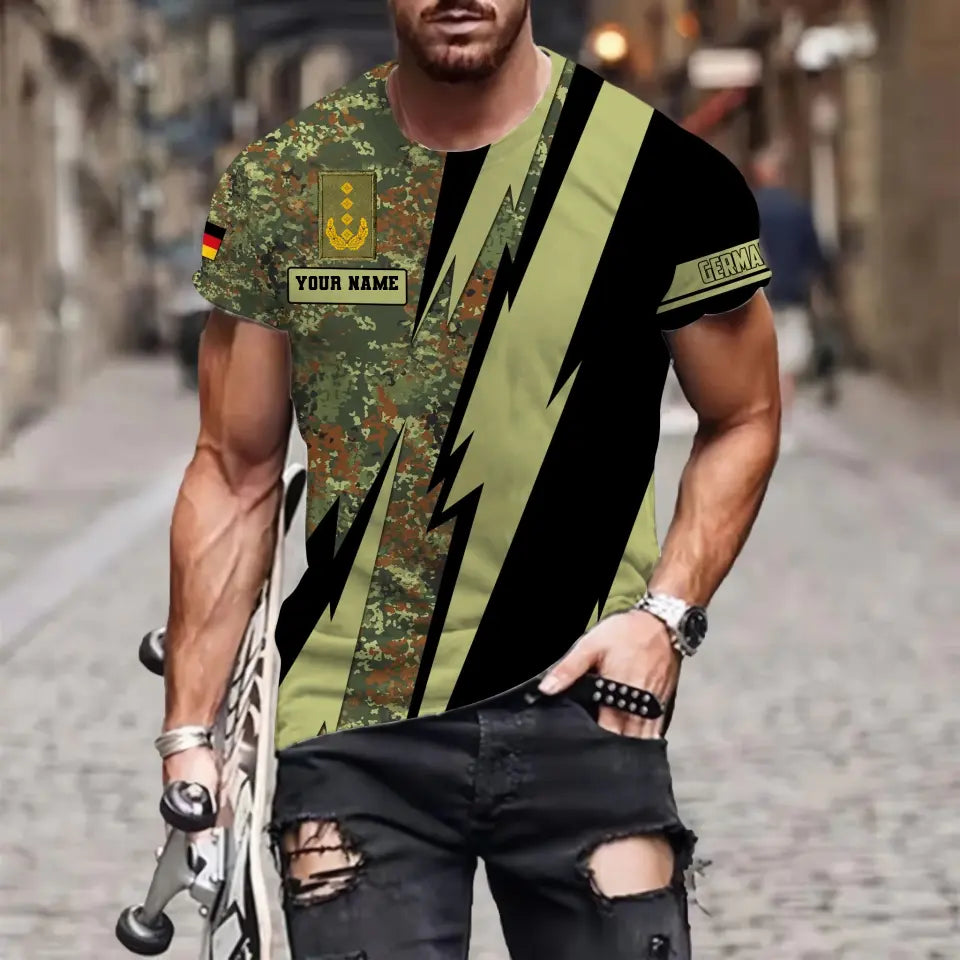 T-shirt personnalisé avec camouflage soldat/vétéran allemand avec nom et grade imprimé en 3D - 0503240001QA