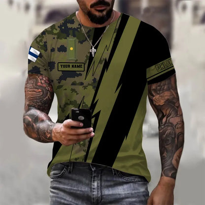 T-shirt personnalisé avec camouflage soldat/vétéran finlandais avec nom et grade imprimé en 3D - 030424QA