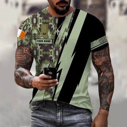 T-shirt personnalisé avec camouflage soldat/vétéran irlandais avec nom et grade imprimé en 3D - 0503240001QA