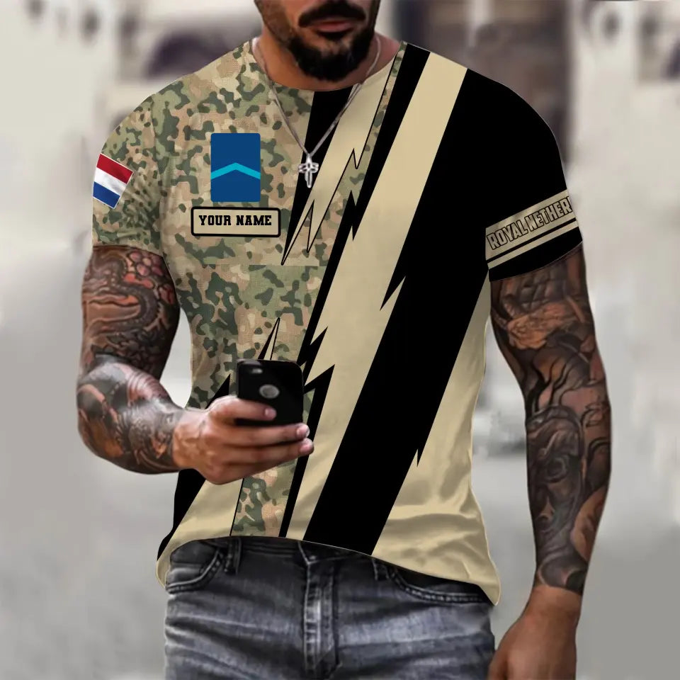 T-shirt personnalisé avec camouflage soldat/vétéran néerlandais avec nom et grade imprimé en 3D - 030424QA