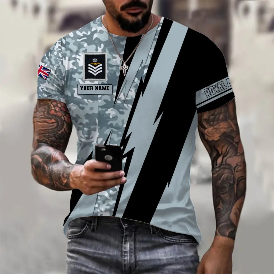 T-shirt personnalisé avec camouflage soldat/vétéran britannique avec nom et grade imprimé en 3D - 0503240001QA