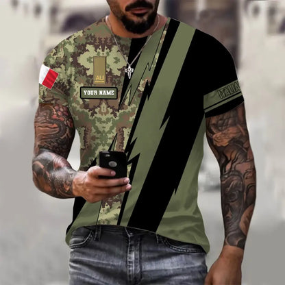 Personalisiertes T-Shirt mit Camouflage-Muster für italienische Soldaten/Veteranen mit Namen und Rang, 3D-Druck – 030424QA