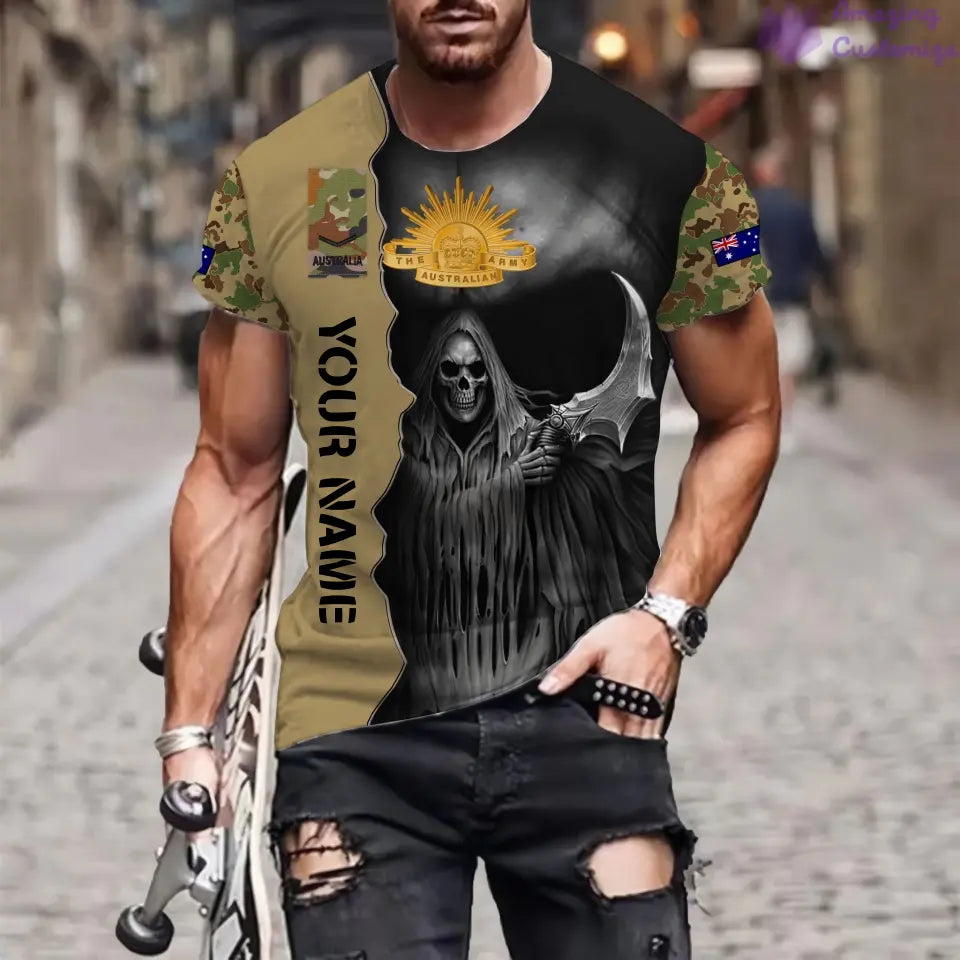 T-shirt personnalisé avec camouflage soldat/vétéran australien avec nom et grade imprimé en 3D - 2601240001QA