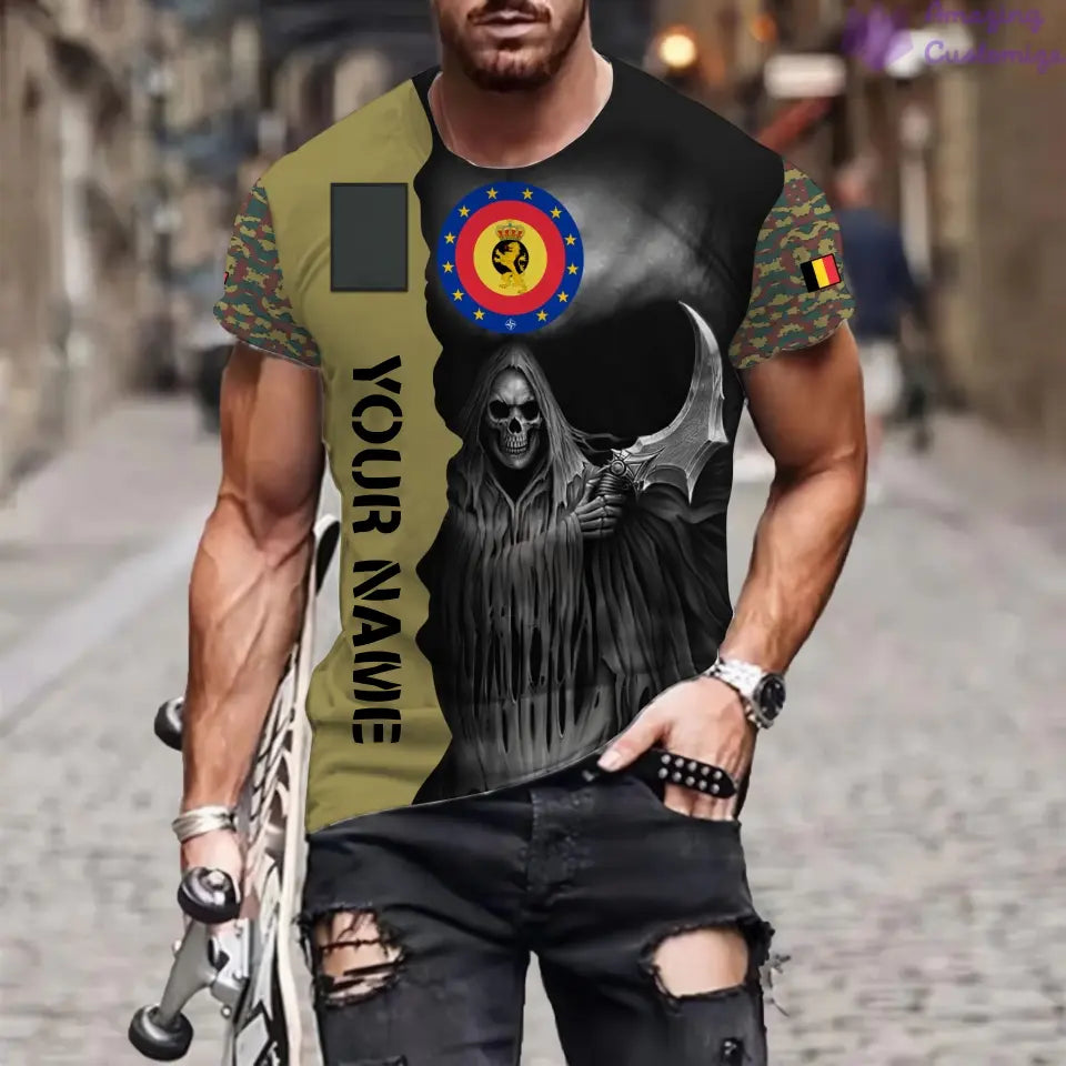 T-shirt personnalisé avec camouflage soldat/vétéran belge avec nom et grade imprimé en 3D - 2601240001QA