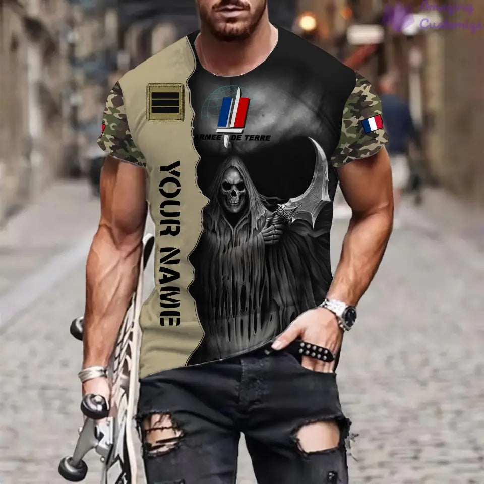 T-shirt personnalisé avec camouflage soldat/vétéran de la France avec nom et grade imprimé en 3D - 2601240001QA