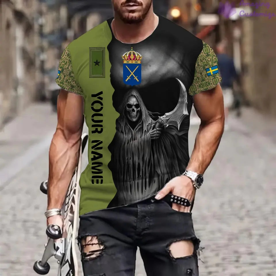 T-shirt personnalisé avec camouflage soldat/vétéran suédois avec nom et grade imprimé en 3D - 2601240001QA