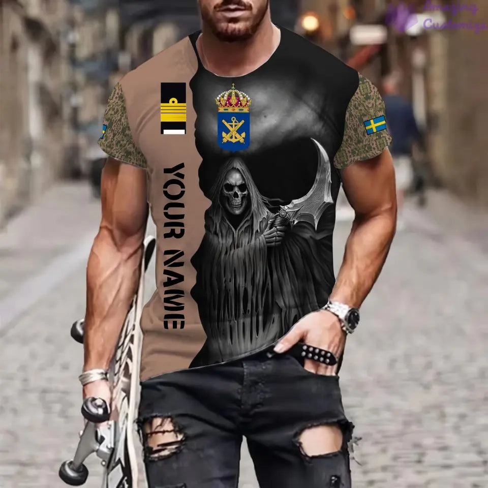 T-shirt personnalisé avec camouflage soldat/vétéran suédois avec nom et grade imprimé en 3D - 2601240001QA