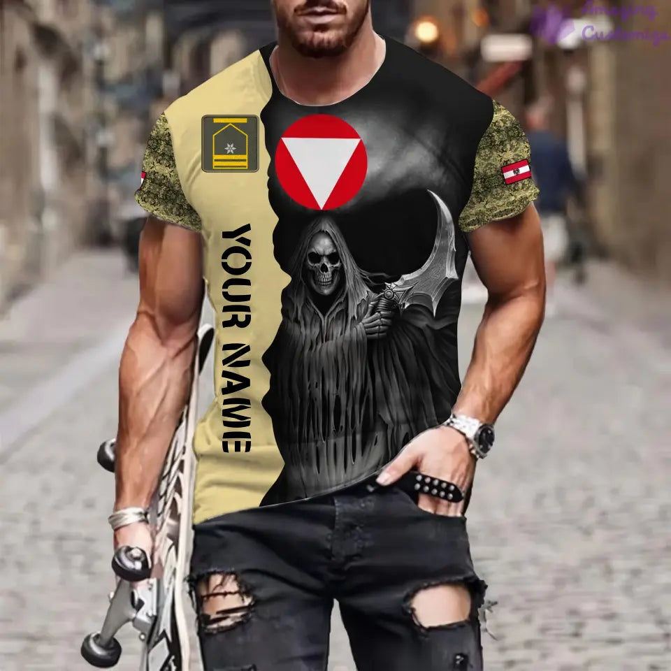 T-shirt personnalisé avec camouflage soldat/vétéran autrichien avec nom et grade imprimé en 3D - 2601240001QA