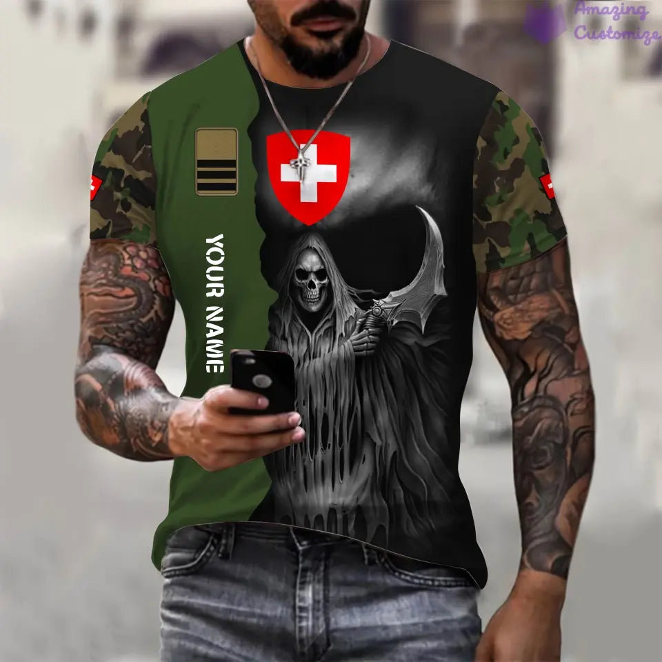 T-shirt personnalisé avec camouflage soldat/vétéran suisse avec nom et grade imprimé en 3D - 2601240001QA