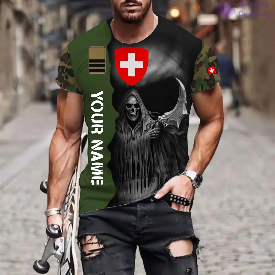 T-shirt personnalisé avec camouflage soldat/vétéran suisse avec nom et grade imprimé en 3D - 2601240001QA