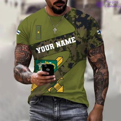 Personalisiertes T-Shirt mit finnischem Soldaten-/Veteranen-Tarnmuster und Namen und Rang, 3D-Druck – 3001240001