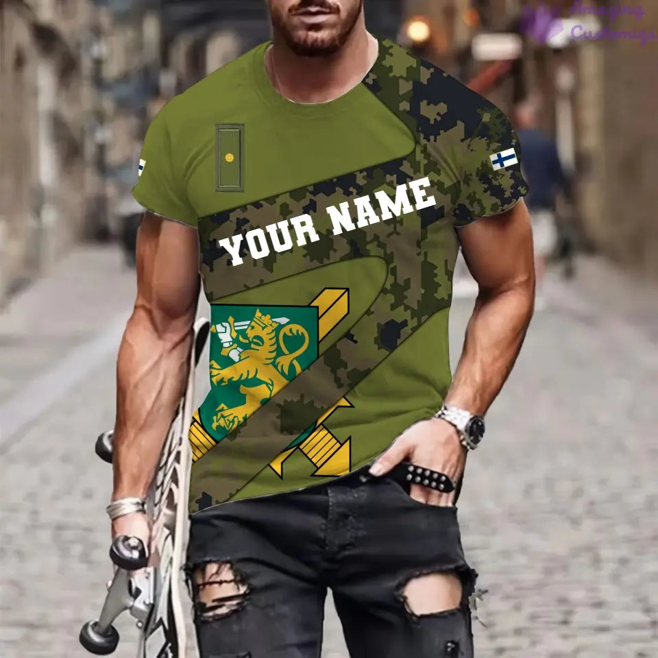 T-shirt personnalisé avec camouflage soldat/vétéran finlandais avec nom et grade imprimé en 3D - 3001240001