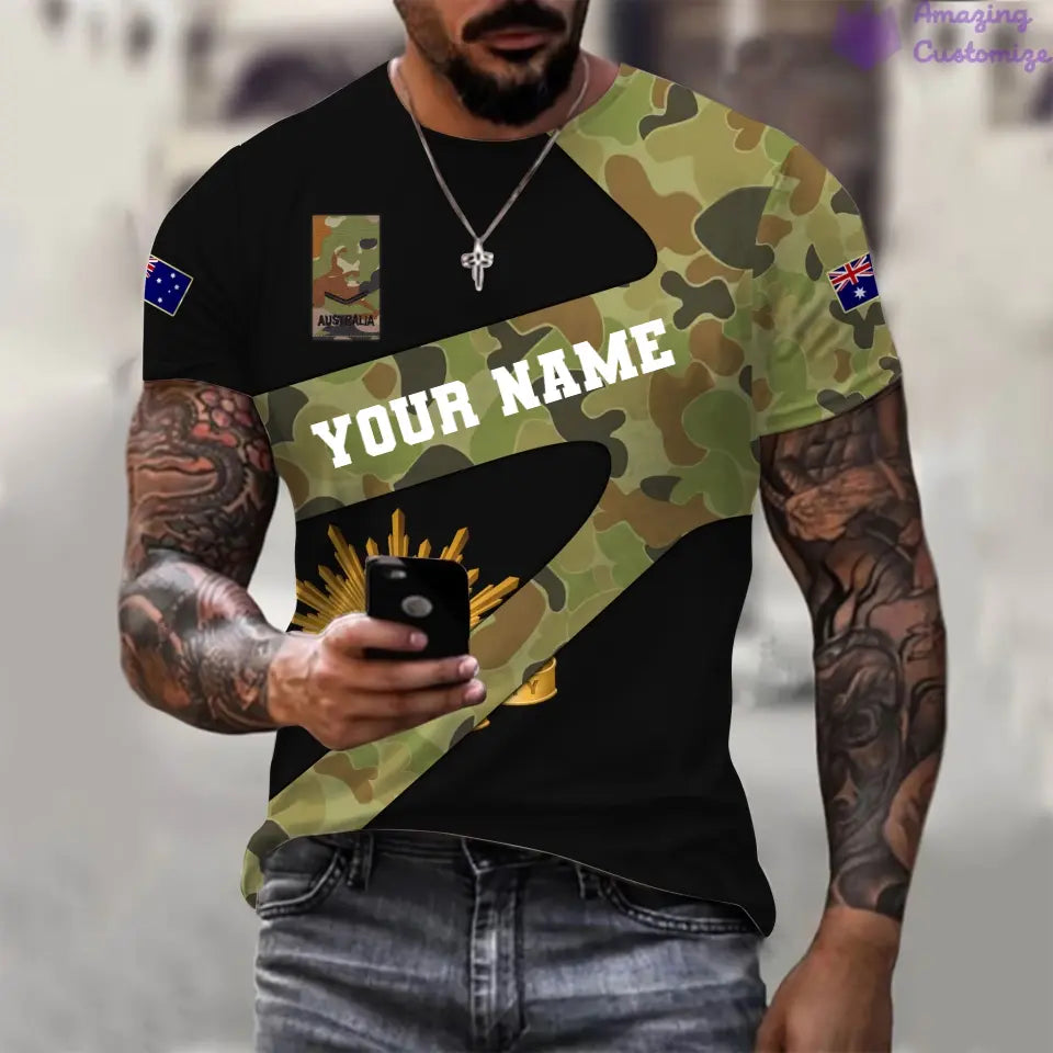 T-shirt personnalisé avec camouflage soldat/vétéran australien avec nom et grade imprimé en 3D - 3001240001