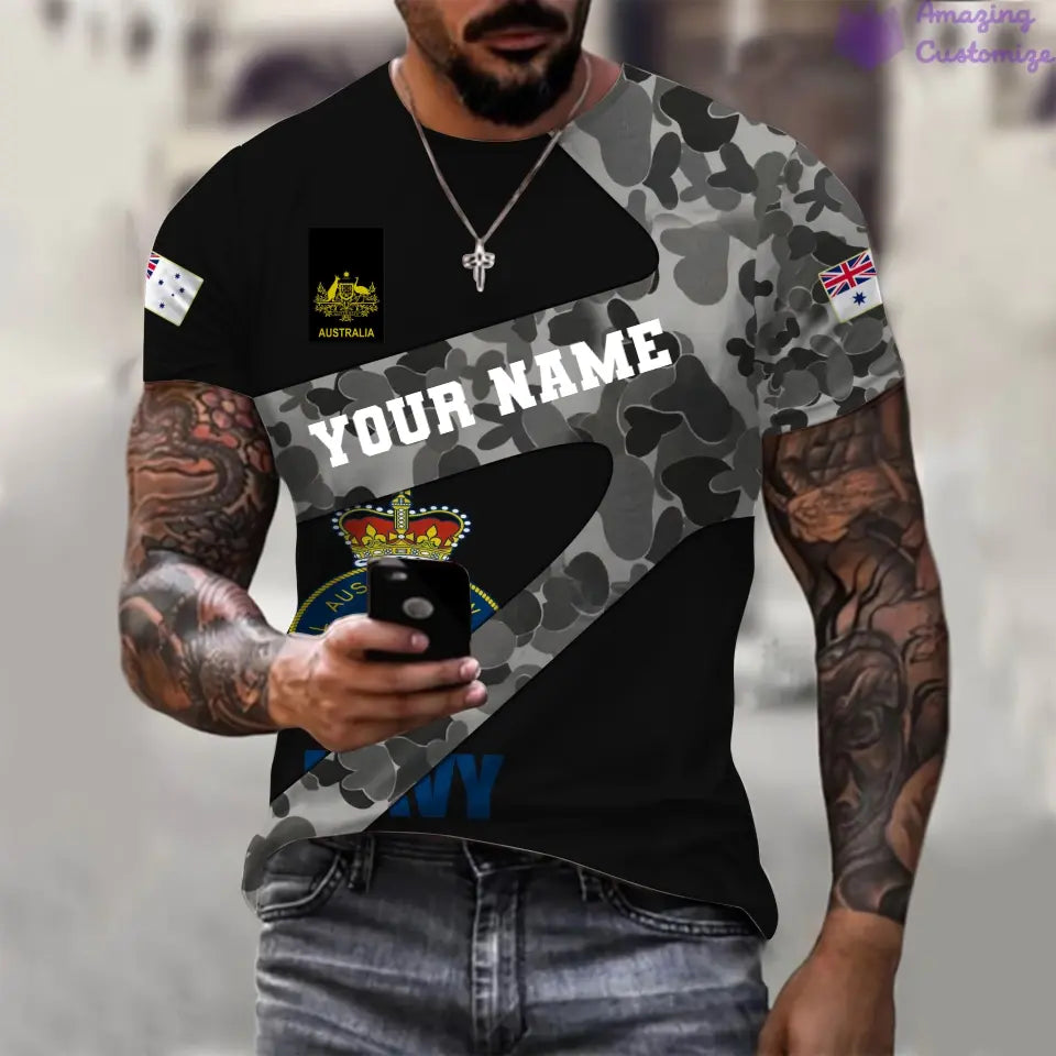 T-shirt personnalisé avec camouflage soldat/vétéran australien avec nom et grade imprimé en 3D - 3001240001