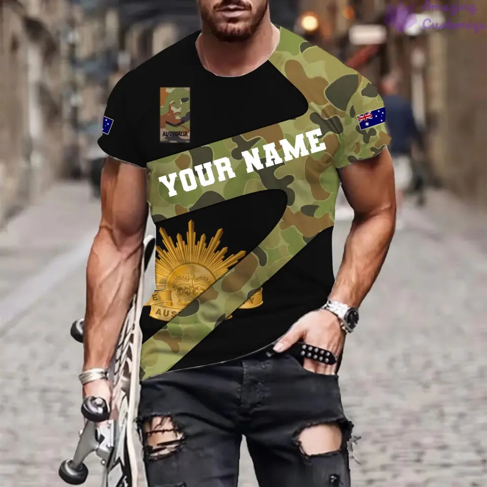 Personalized Australia Soldier/ Veteran Camo With Name And Rank T-Shirt 3D Printed  - 3001240001