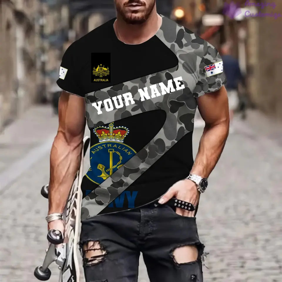 Personalisiertes T-Shirt mit australischem Soldaten-/Veteranen-Tarnmuster mit Namen und Rang, 3D-Druck – 3001240001