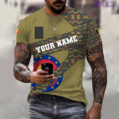 Personalized Belgium Soldier/ Veteran Camo With Name And Rank T-Shirt 3D Printed  - 3001240001