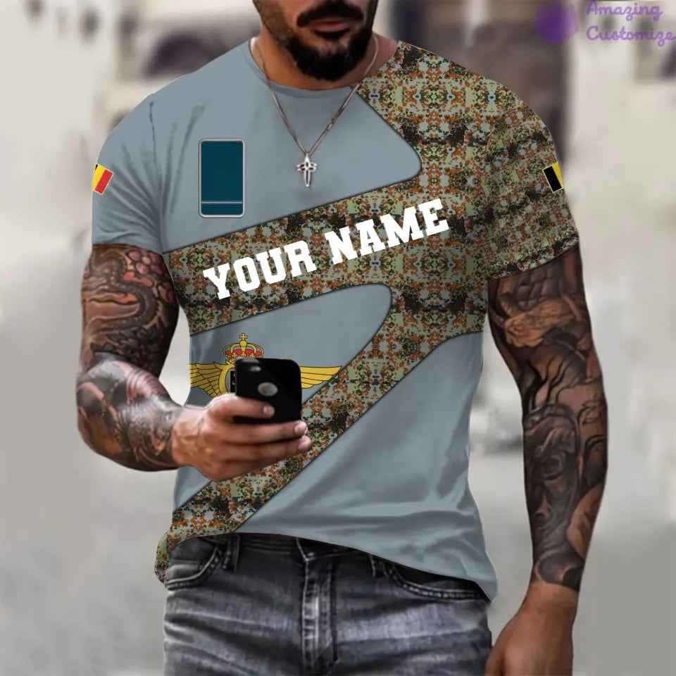 T-shirt personnalisé avec camouflage soldat/vétéran belge avec nom et grade imprimé en 3D - 3001240001