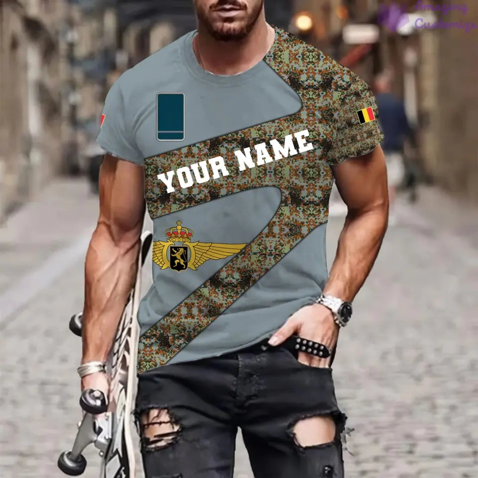 T-shirt personnalisé avec camouflage soldat/vétéran belge avec nom et grade imprimé en 3D - 3001240001