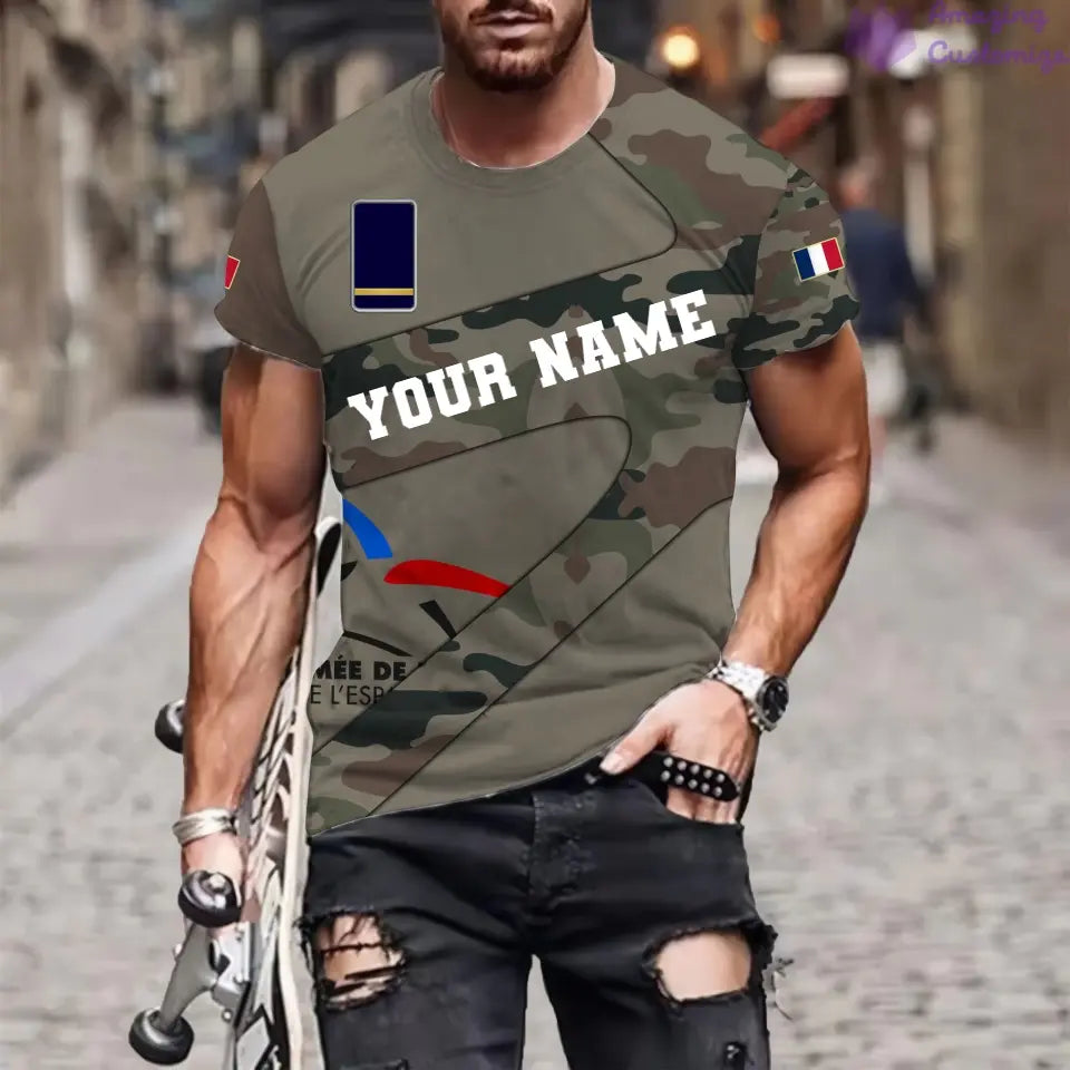 T-shirt personnalisé avec camouflage soldat/vétéran de la France avec nom et grade imprimé en 3D - 3001240001