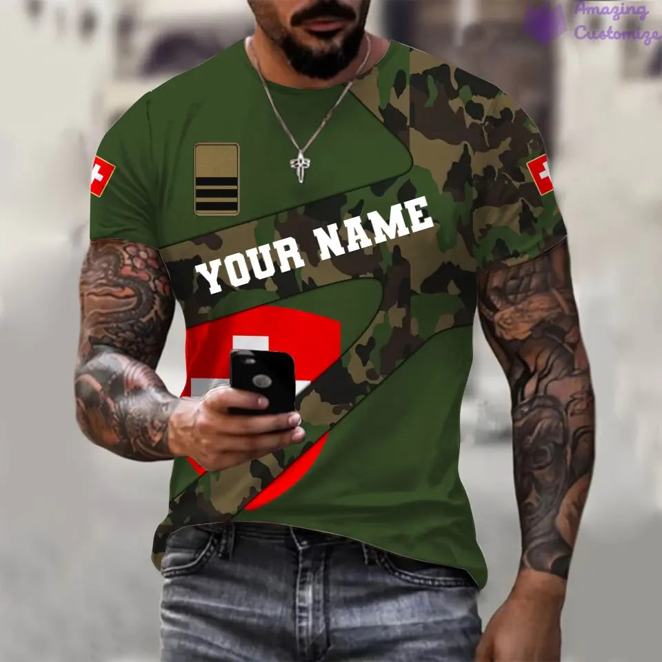 T-shirt personnalisé avec camouflage soldat/vétéran suisse avec nom et grade imprimé en 3D - 3001240001QA