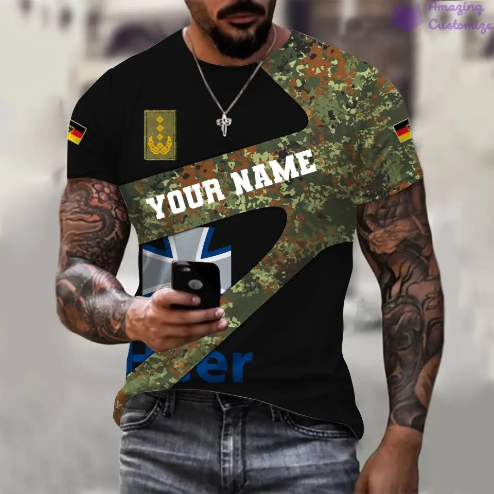 T-shirt personnalisé avec camouflage soldat/vétéran allemand avec nom et grade imprimé en 3D - 3001240001