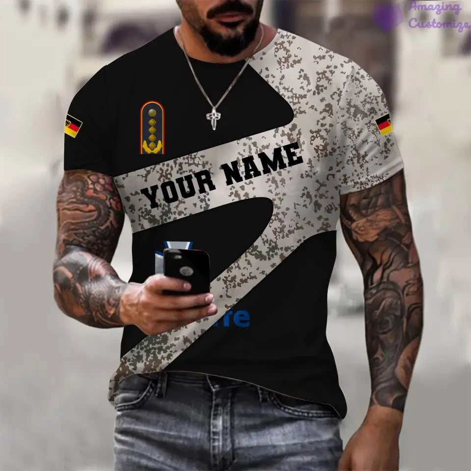 T-shirt personnalisé avec camouflage soldat/vétéran allemand avec nom et grade imprimé en 3D - 3001240001