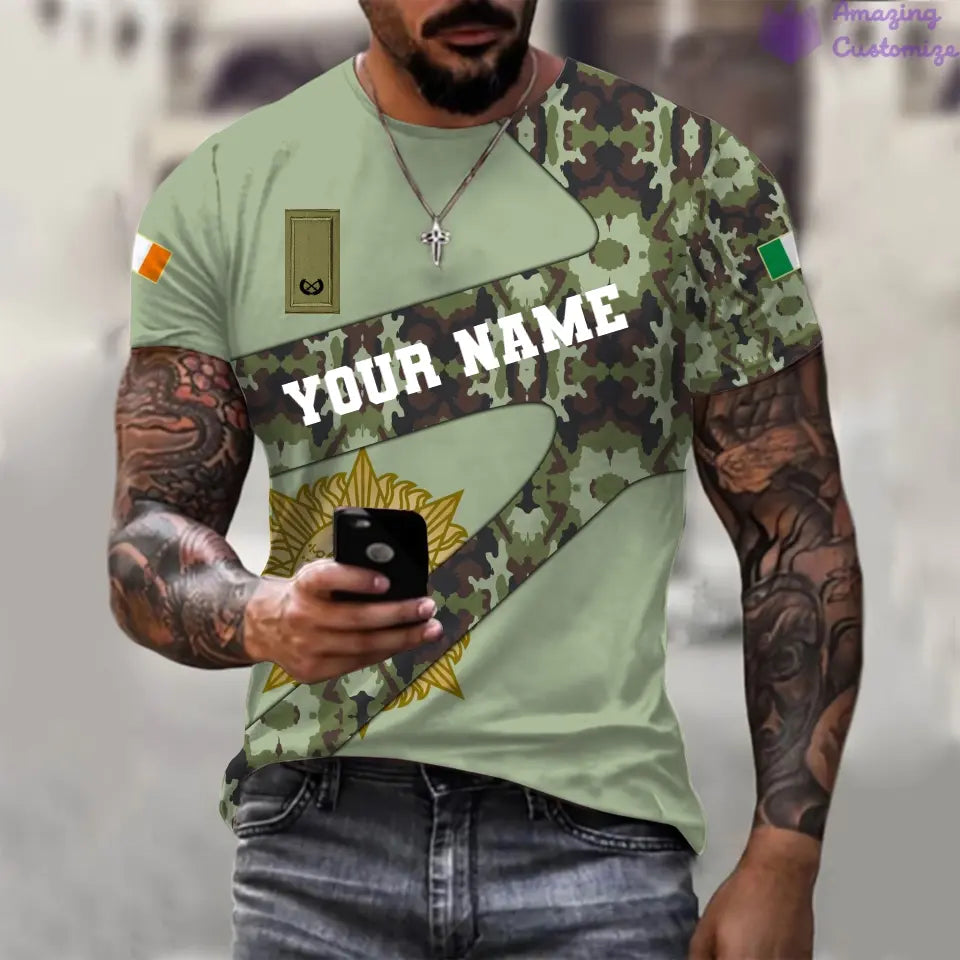 T-shirt personnalisé avec camouflage soldat/vétéran irlandais avec nom et grade imprimé en 3D - 3001240001QA