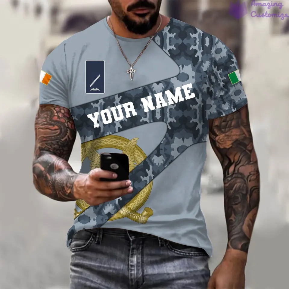 T-shirt personnalisé avec camouflage soldat/vétéran irlandais avec nom et grade imprimé en 3D - 3001240001QA