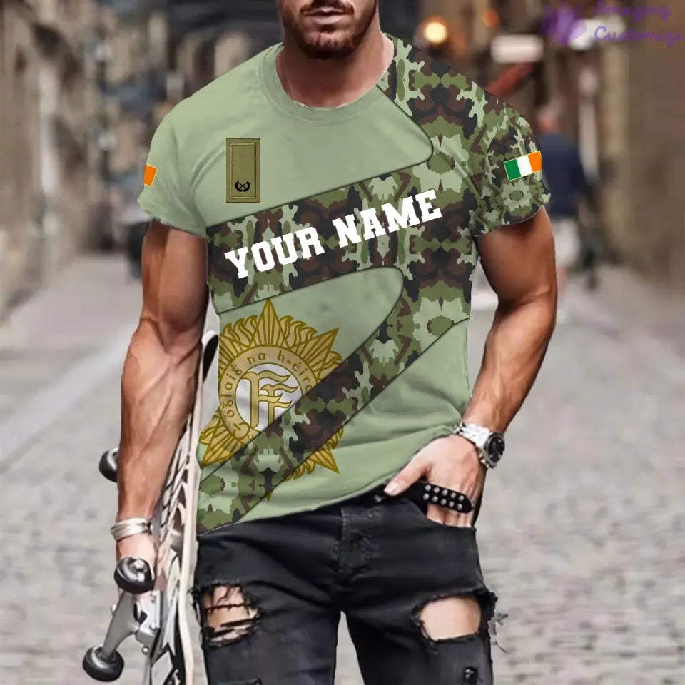 T-shirt personnalisé avec camouflage soldat/vétéran irlandais avec nom et grade imprimé en 3D - 3001240001QA