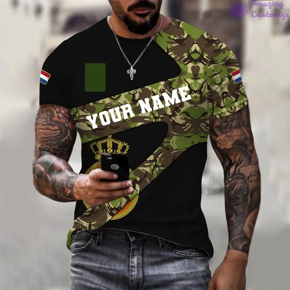 T-shirt personnalisé avec camouflage soldat/vétéran néerlandais avec nom et grade imprimé en 3D - 3001240001QA