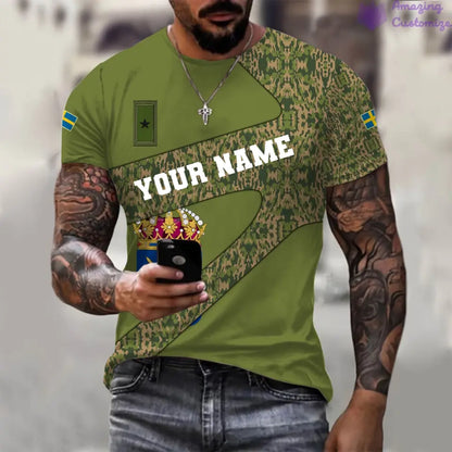 Personalisiertes T-Shirt mit schwedischem Soldaten-/Veteranen-Tarnmuster mit Namen und Rang, 3D-Druck – 3001240001QA