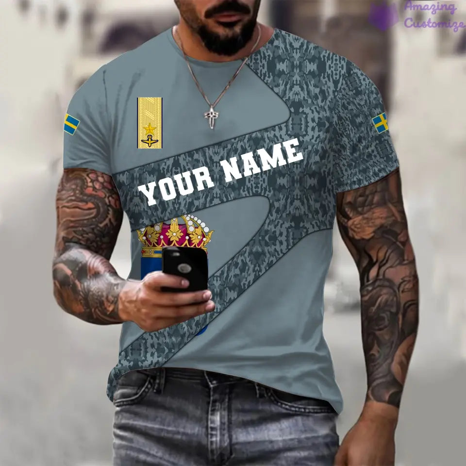 Personalized Sweden Soldier/ Veteran Camo With Name And Rank T-Shirt 3D Printed  - 3001240001QA