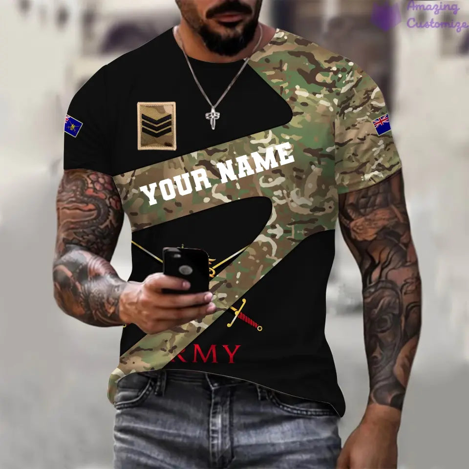 Personalisiertes T-Shirt mit britischem Soldaten-/Veteranen-Tarnmuster mit Namen und Rang, 3D-Druck – 3001240001QA