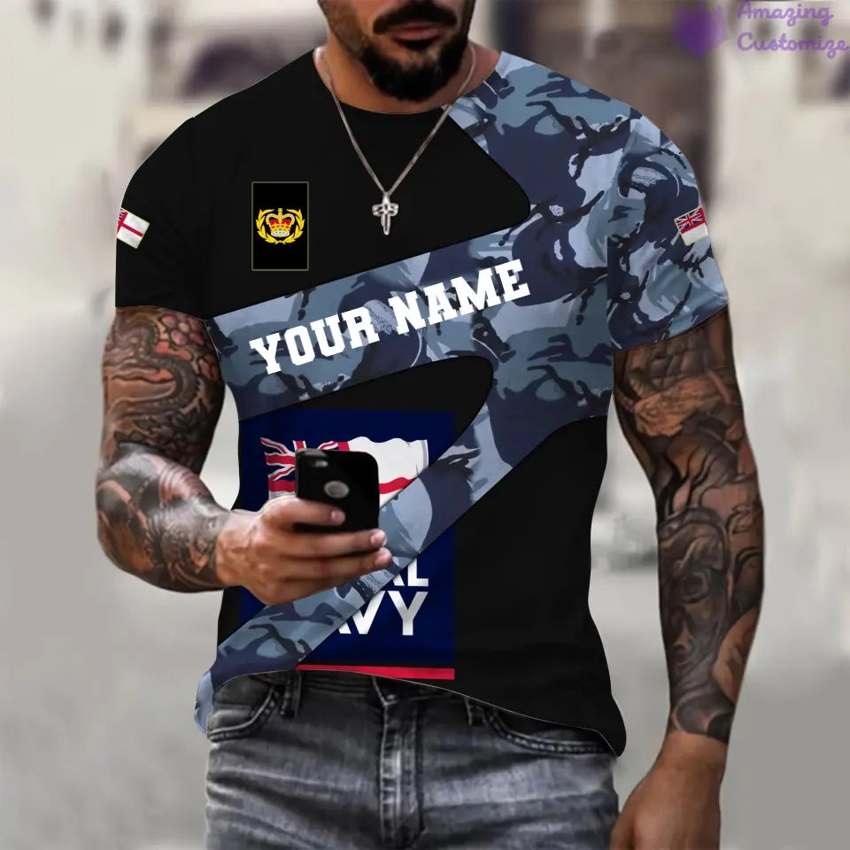 T-shirt personnalisé avec camouflage soldat/vétéran britannique avec nom et grade imprimé en 3D - 3001240001QA