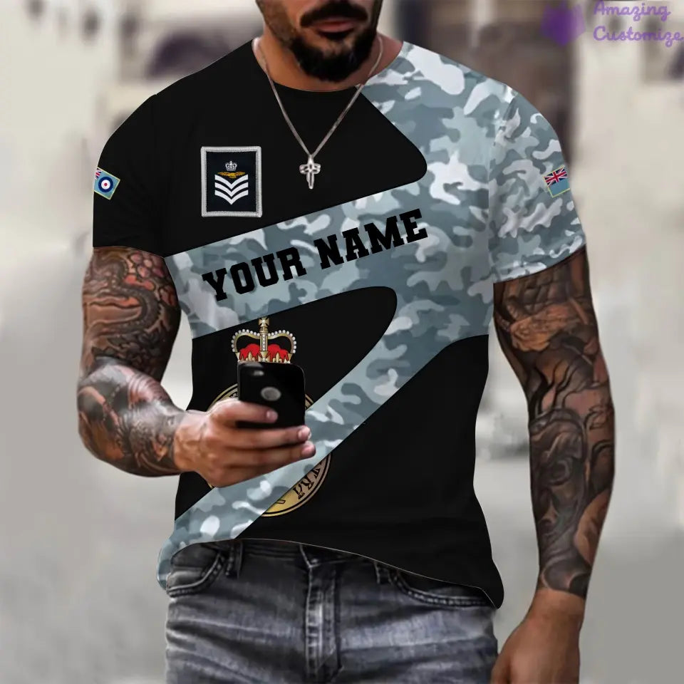 T-shirt personnalisé avec camouflage soldat/vétéran britannique avec nom et grade imprimé en 3D - 3001240001QA