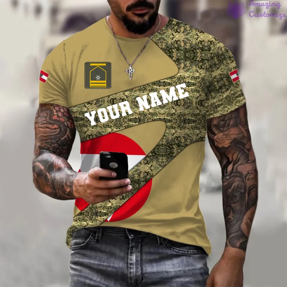 Personalisiertes Österreichisches Soldaten/Veteranen-Tarnmuster mit Namen und Rang T-Shirt 3D-Druck - 3001240001QA