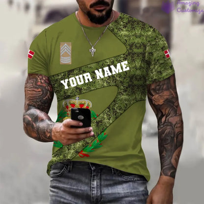 T-shirt personnalisé avec camouflage soldat/vétéran du Danemark avec nom et grade imprimé en 3D - 3001240001QA