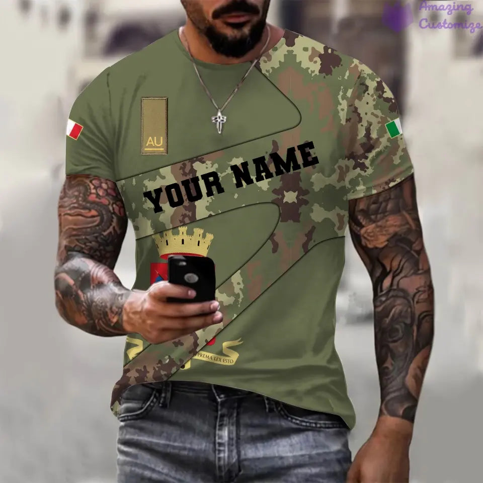 Personalisiertes T-Shirt mit italienischem Soldaten-/Veteranen-Tarnmuster mit Namen und Rang, 3D-Druck – 3001240001QA