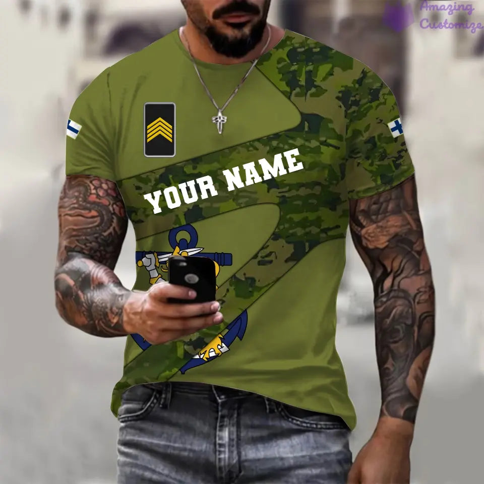 T-shirt personnalisé avec camouflage soldat/vétéran finlandais avec nom et grade imprimé en 3D - 3001240001