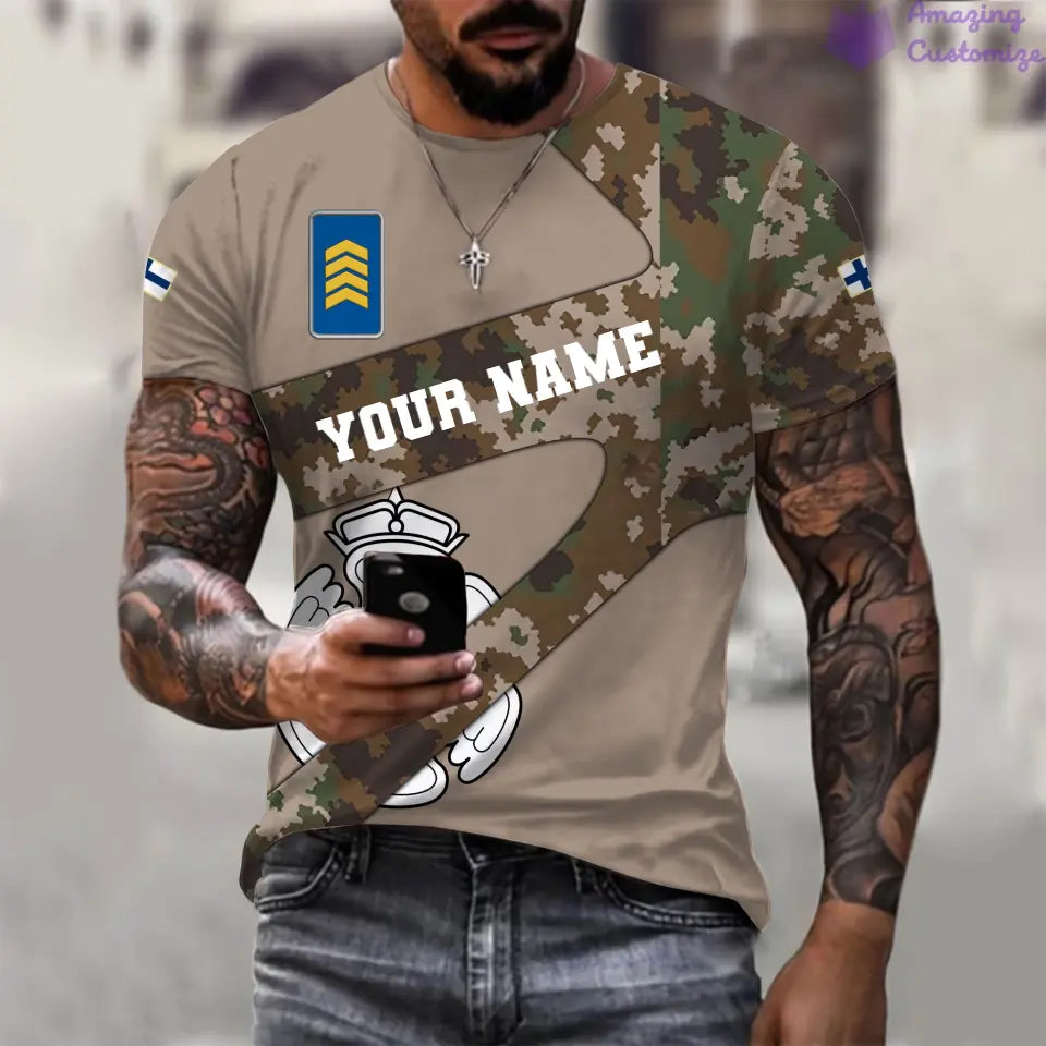 T-shirt personnalisé avec camouflage soldat/vétéran finlandais avec nom et grade imprimé en 3D - 3001240001