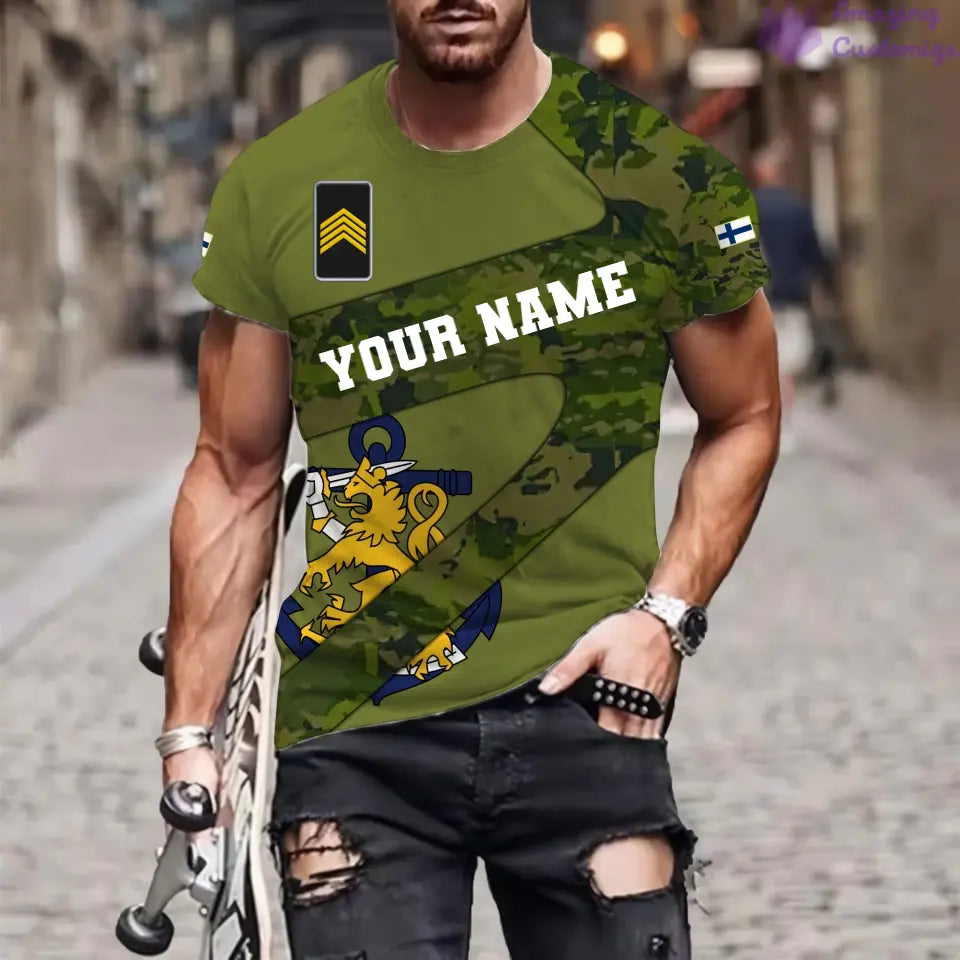 Personalisiertes T-Shirt mit finnischem Soldaten-/Veteranen-Tarnmuster und Namen und Rang, 3D-Druck – 3001240001