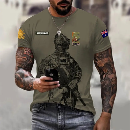 T-shirt personnalisé avec camouflage soldat/vétéran australien avec nom et grade imprimé en 3D - 17042401QA